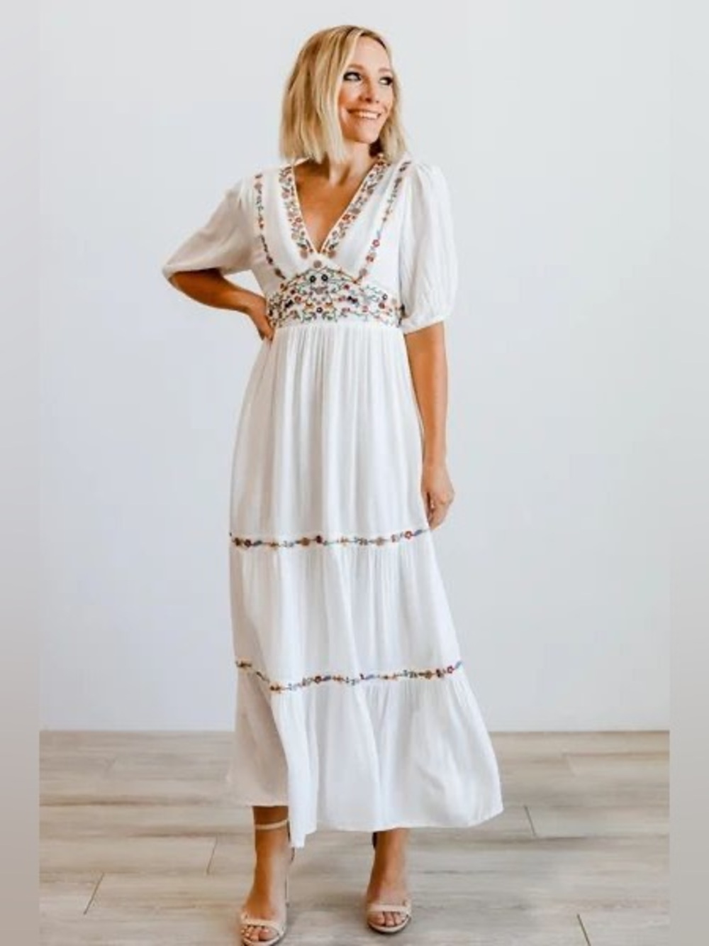 Baltic Born Santa Fe White Floral Embroidered Dress